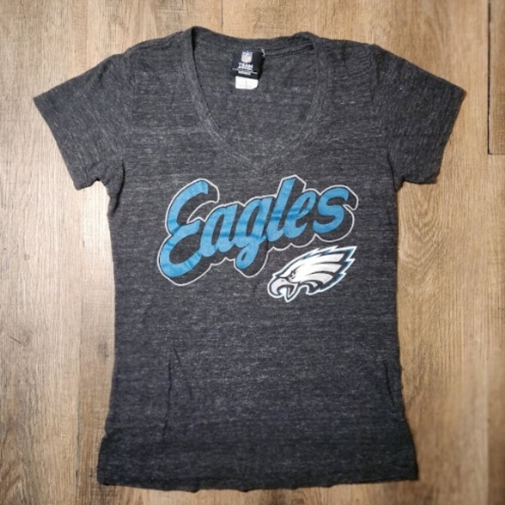 🤍🦅💚NFL Apparel Philadelphia Eagles V-Neck T-Shirt Script Logo Classic Gray-S